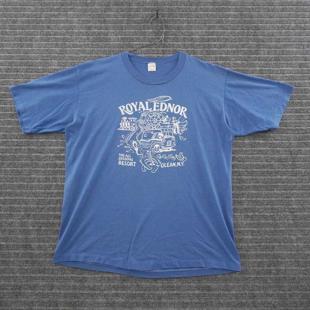 Vintage 80s Thin Sportswear T-Shirt Mens XXL Blue Royal Ednor Resort Graphic